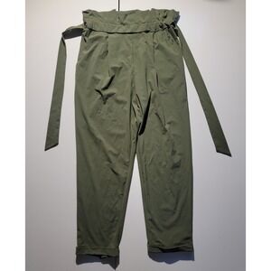 SHEIN Womens Small Paperbag Waist Belted Pants Olive‎ Green Size 4